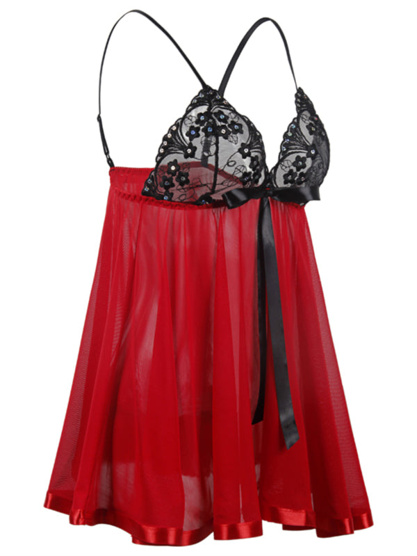 <tc>PLUS SIZE KOMPLET SPODNJEGA PERILA S ČIPKASTIM NEDRČKOM CATHERINE rdeče s črno</tc>