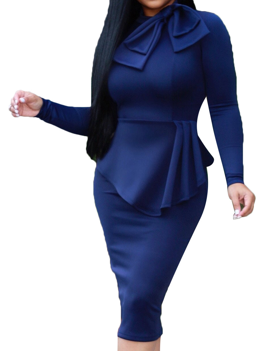 MIDI OBLEKA Z DOLGIMI ROKAVI BRENDA modra