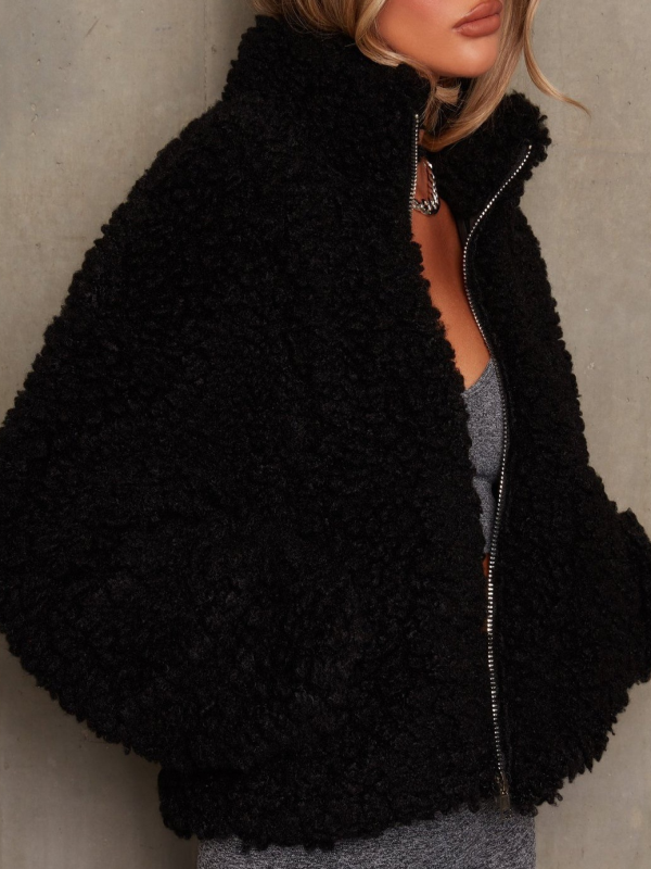 CROPPED FLUFFY JACKET GETRION BLACK
