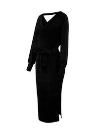 <tc>Elegantna obleka s pasom Yara črna</tc>
