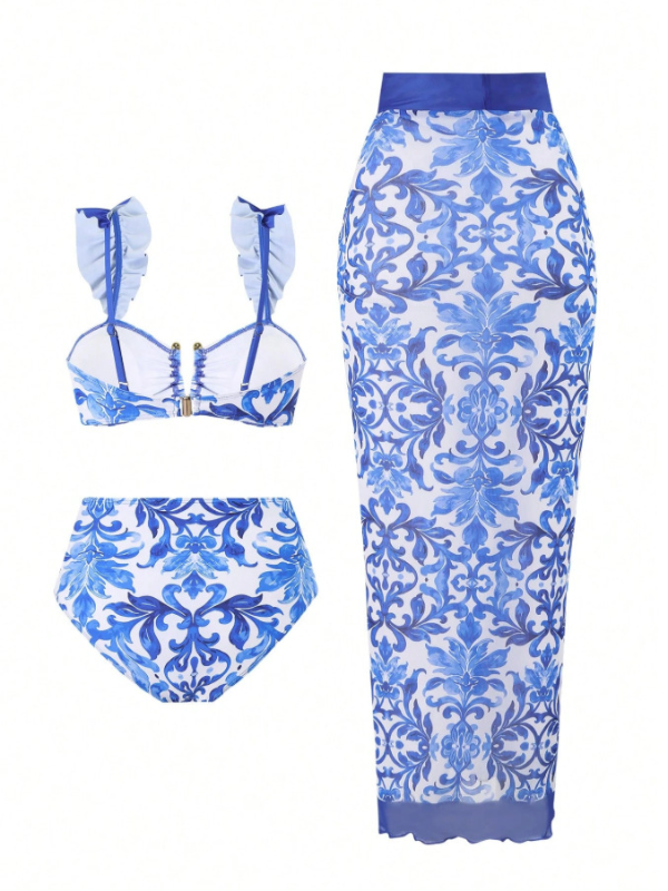 <tc>3-dielna BIKINI SET v modrej a bielej </tc>