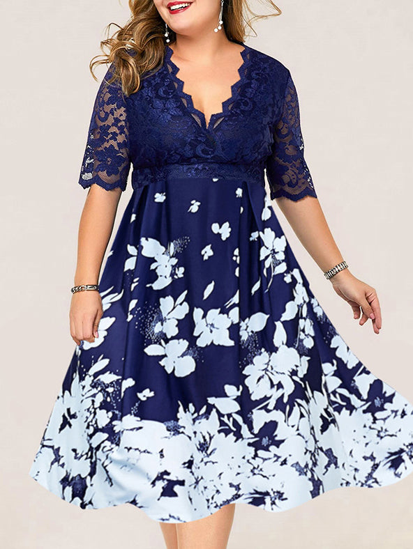 OBLEKA PLUS SIZE KORNELIA temno modra