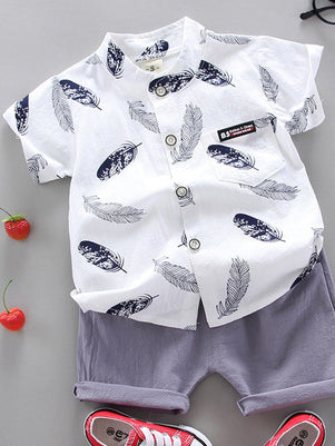 BABY BOY SET WITH BLOUSE FEATHER HARRIE white