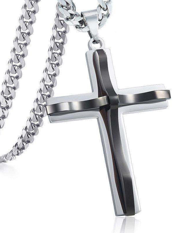 NECKLACE WITH A CROSS BRANSON black-silver