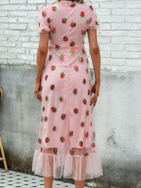 ELEGANT DRESS WITH STRAWBERRIES RUBINIA pink