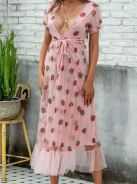 ELEGANT DRESS WITH STRAWBERRIES RUBINIA pink