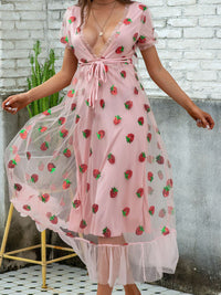 ELEGANT DRESS WITH STRAWBERRIES RUBINIA pink