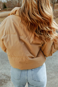 Brown Zip Up Pocketed Puffer Jacket