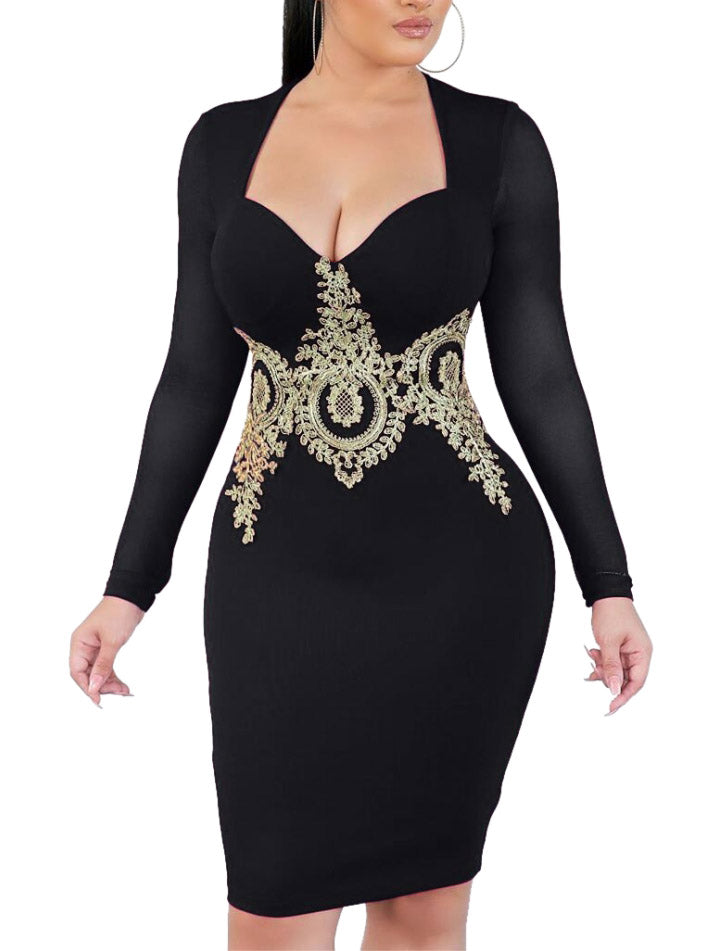 <tc>Elegantna obleka z dolgimi rokavi in dekoracijo Vette črna</tc>