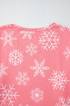 Pink Christmas Snowflake Print Two Piece Loungewear