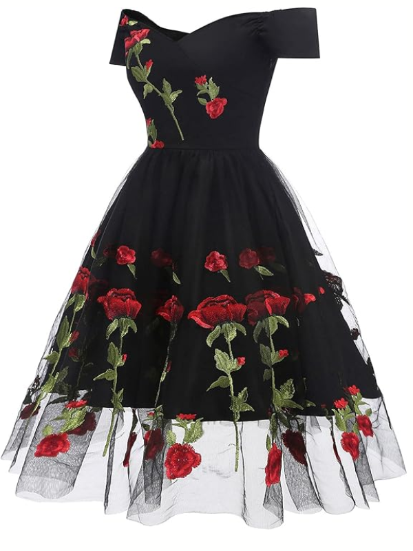 ELEGANT DRESS FLORIA black with roses