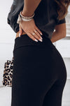 Black Rib Knit High Waist Slit Leggings