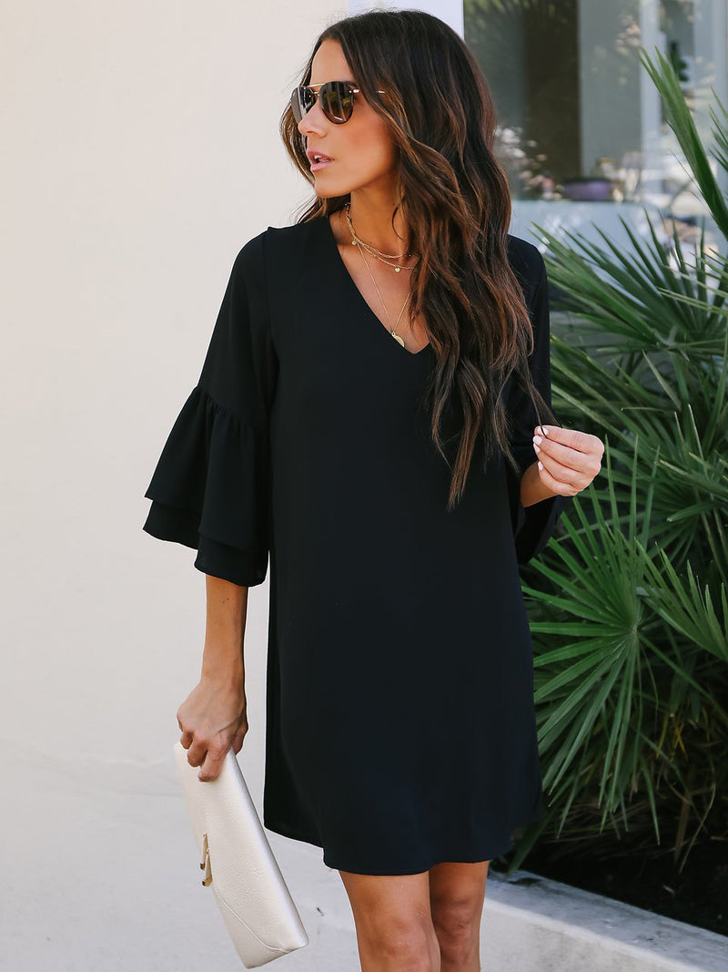 MINI DRESS WITH RUFFLE SLEEVES DOROTHY black