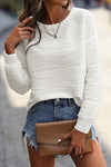 White Wavy Texture Drop Shoulder Long Sleeve Top