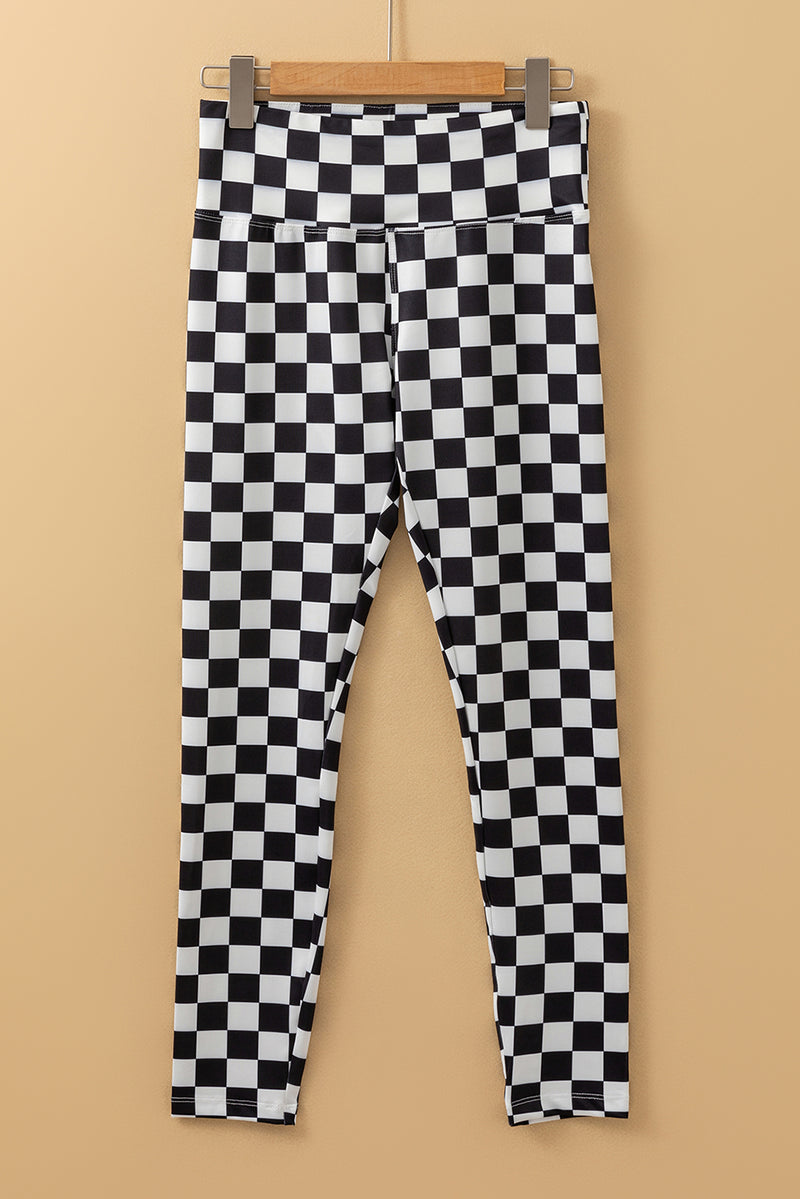 Black Checkered Pattern High Waist Skinny Leggings