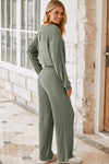 Laurel Green Solid Ribbed Knit Keyhole Back High Waist Jumpsuit