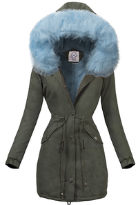 PARKA JACKET KAKI WITH BLUE FUR HAVAN