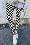 Black Checkered Pattern High Waist Skinny Leggings