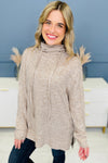 Apricot Drawstring Cowl High Neck Long Sleeve Split Top