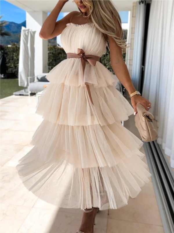 <tc>Elegantiška suknelė Vidalia smėlio spalvos</tc>