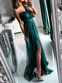 ELEGANT DRESS SESAME dark green