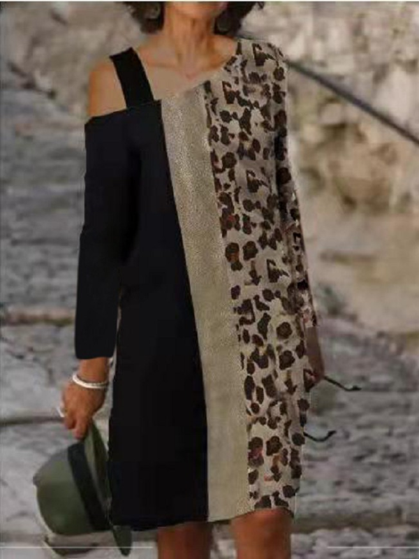 <tc>Elegantiška suknelė Mareesa juoda ir leopardo spalvos</tc>