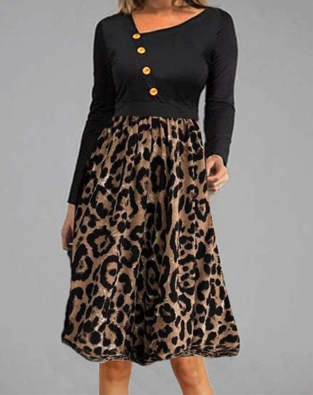 <tc>Elegantiška suknelė Niran juodos ir leopardo spalvos</tc>
