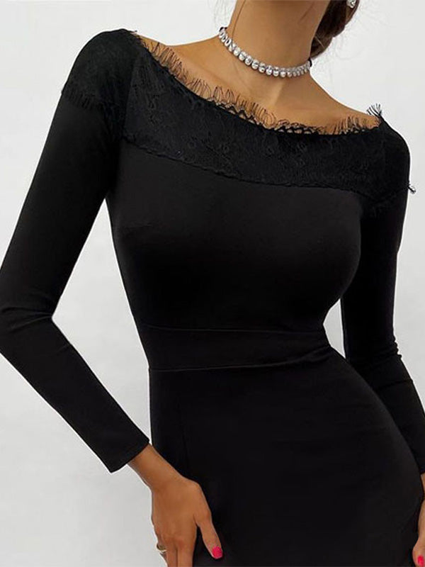 ELEGANT DRESS WITH LACE ODENA black