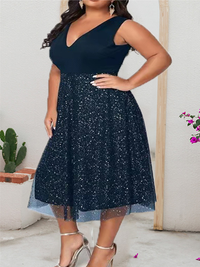 OBLEKA PLUS SIZE KYNTHIA temno modra