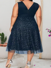 OBLEKA PLUS SIZE KYNTHIA temno modra