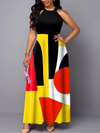 <tc>Elegantiška suknelė Keleos geltona, juoda ir raudona</tc>