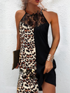 <tc>Elegantiška suknelė Lacoya juoda ir leopardo spalva</tc>