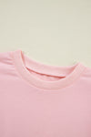 Light Pink Rhinestone Pearl Puff Half Sleeve Top