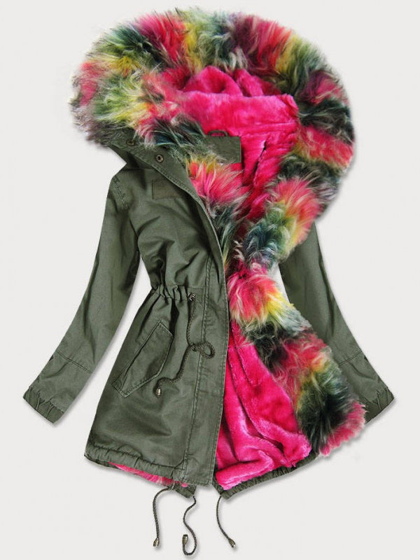 PARKA JACKET  HENRIANT khaki with colorful fur