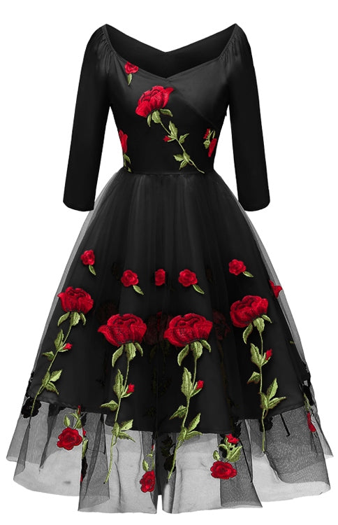 <tc>Midi obleka s cvetličnim potiskom Jayme črna</tc>