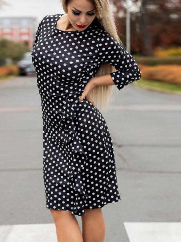 POLKA DOT MIDI SUKNELĖ RUTH juodai balta